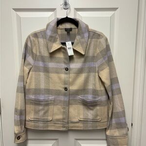 Ann Taylor Plaid Tan and Gray Pea Coat